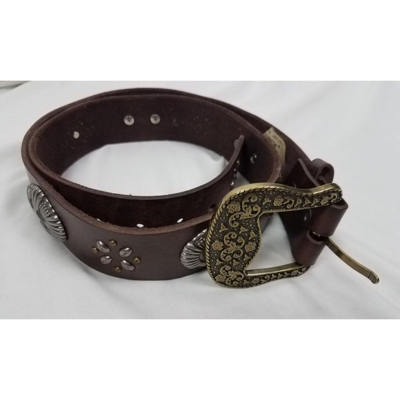 Bill Adler Design Women\'s Sz. L Brown & Bronze Leather Studded Western Belt NWT